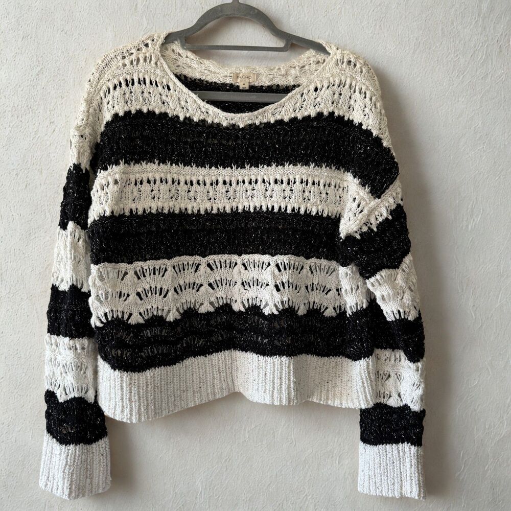 The Palmer Open-Stitch Pullover Sweater by Pilcro Size M Black & White